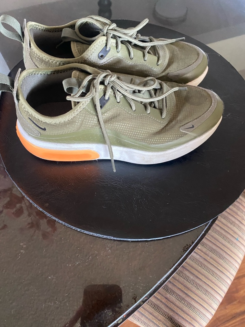 Nike Olive Green Low-Top Sneakers with Orange Heel Accent